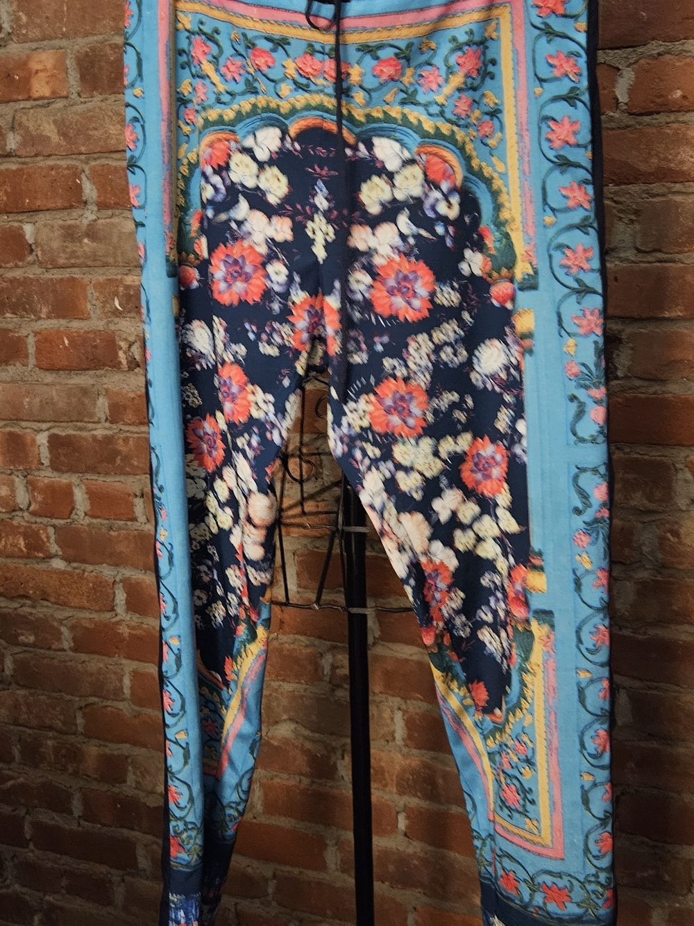 Clover Canyon Navy and Turquoise Floral  Straight Leg Jumpsuit Pants